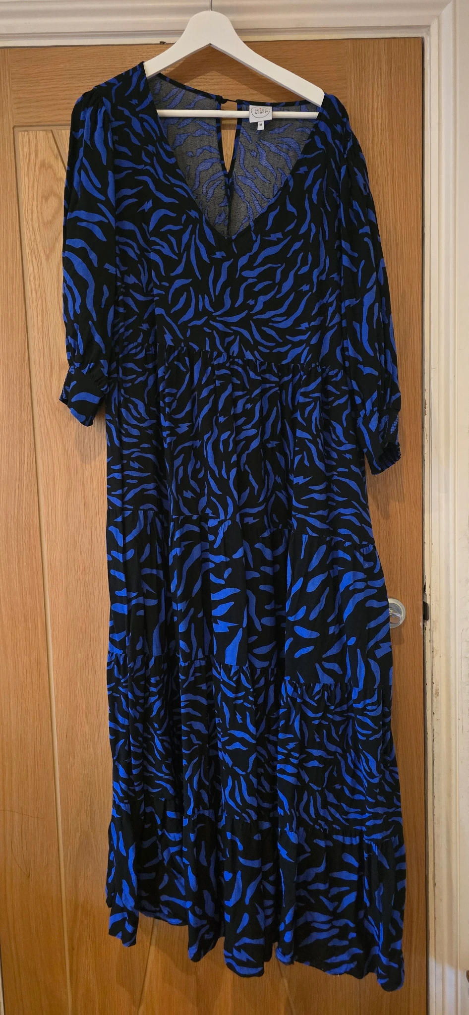 Black with Blue Zebra Print Tiered Maxi Dress