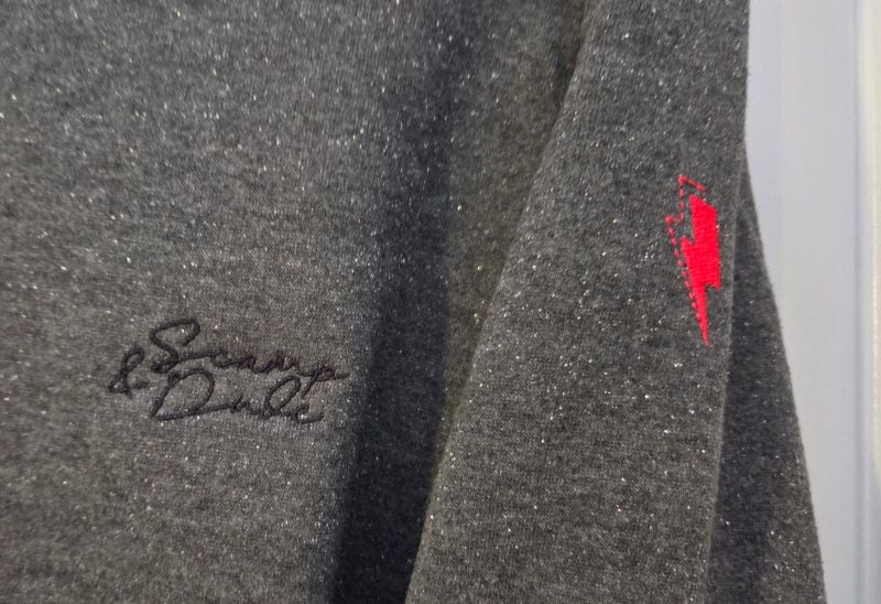Owner Rib Logo Grey Lurex Puff Sleeve Sweatshirt