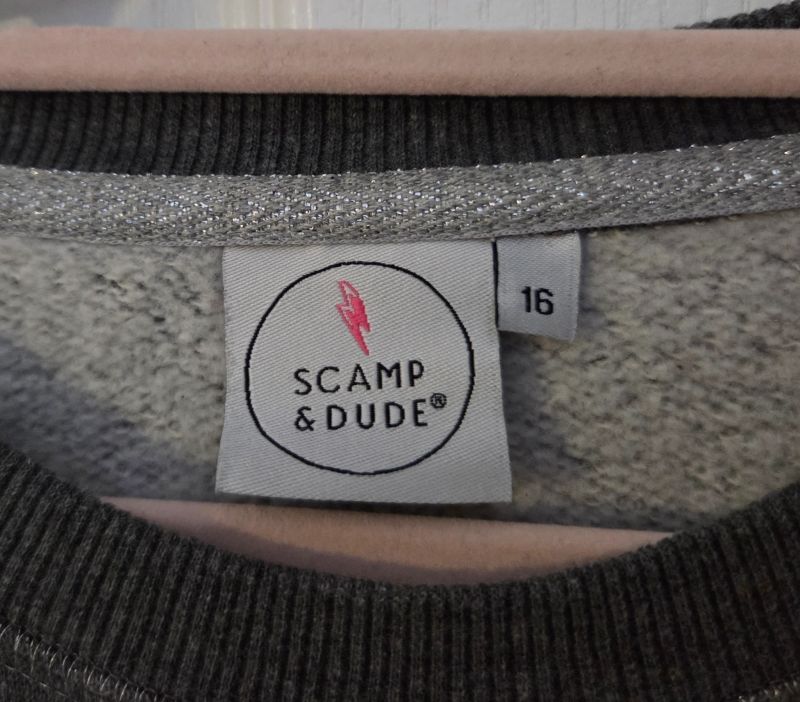 Owner Rib Logo Grey Lurex Puff Sleeve Sweatshirt