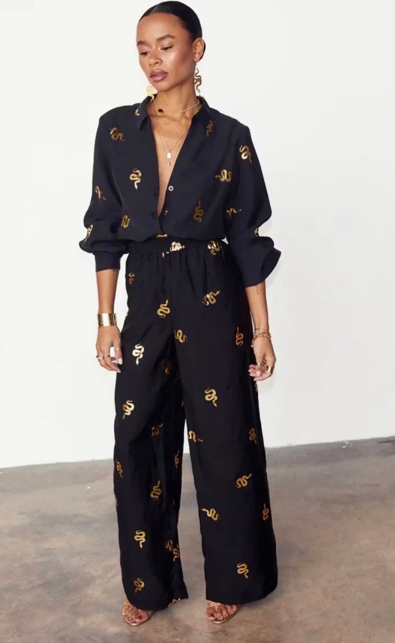 Black Gold Snake Elissa Trousers Petite