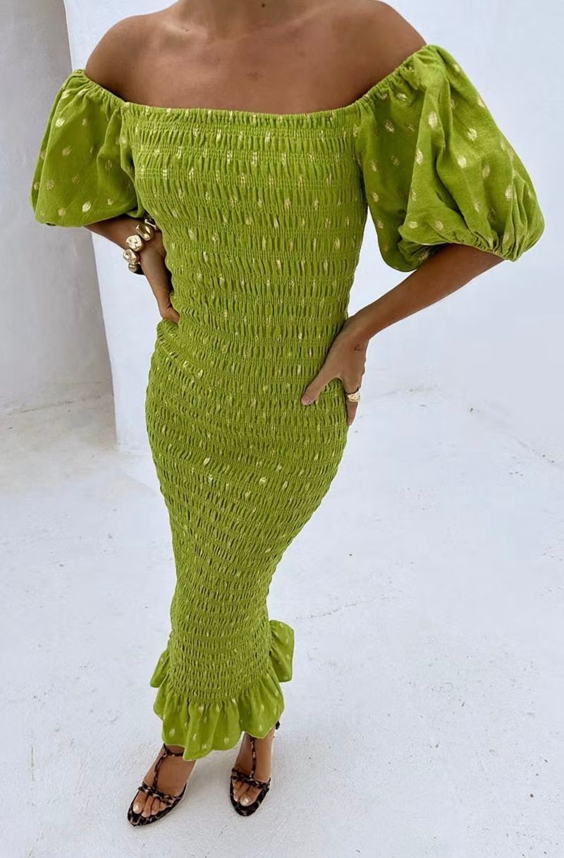 jojo green dress Olive With Gold Fleck Hello Again