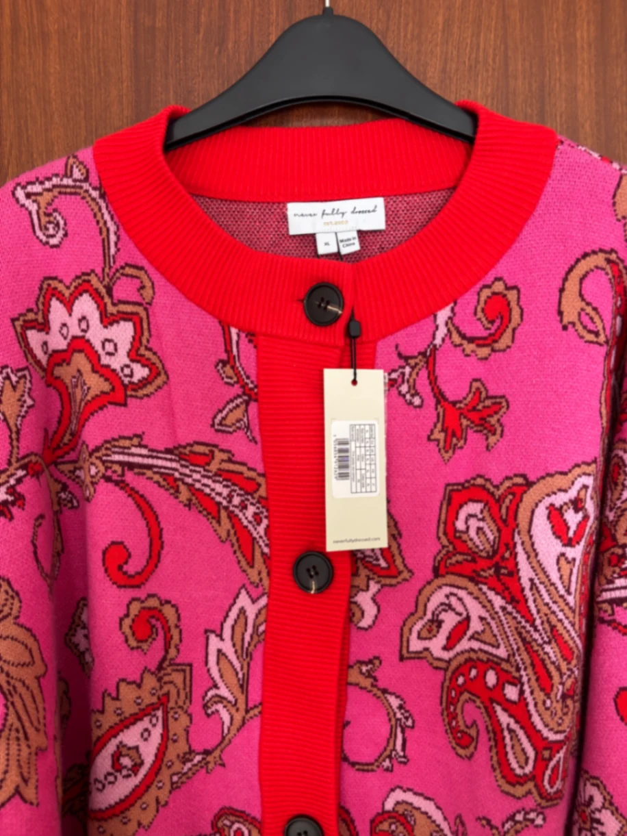 Pink Paisley Oslo Cardigan - XL