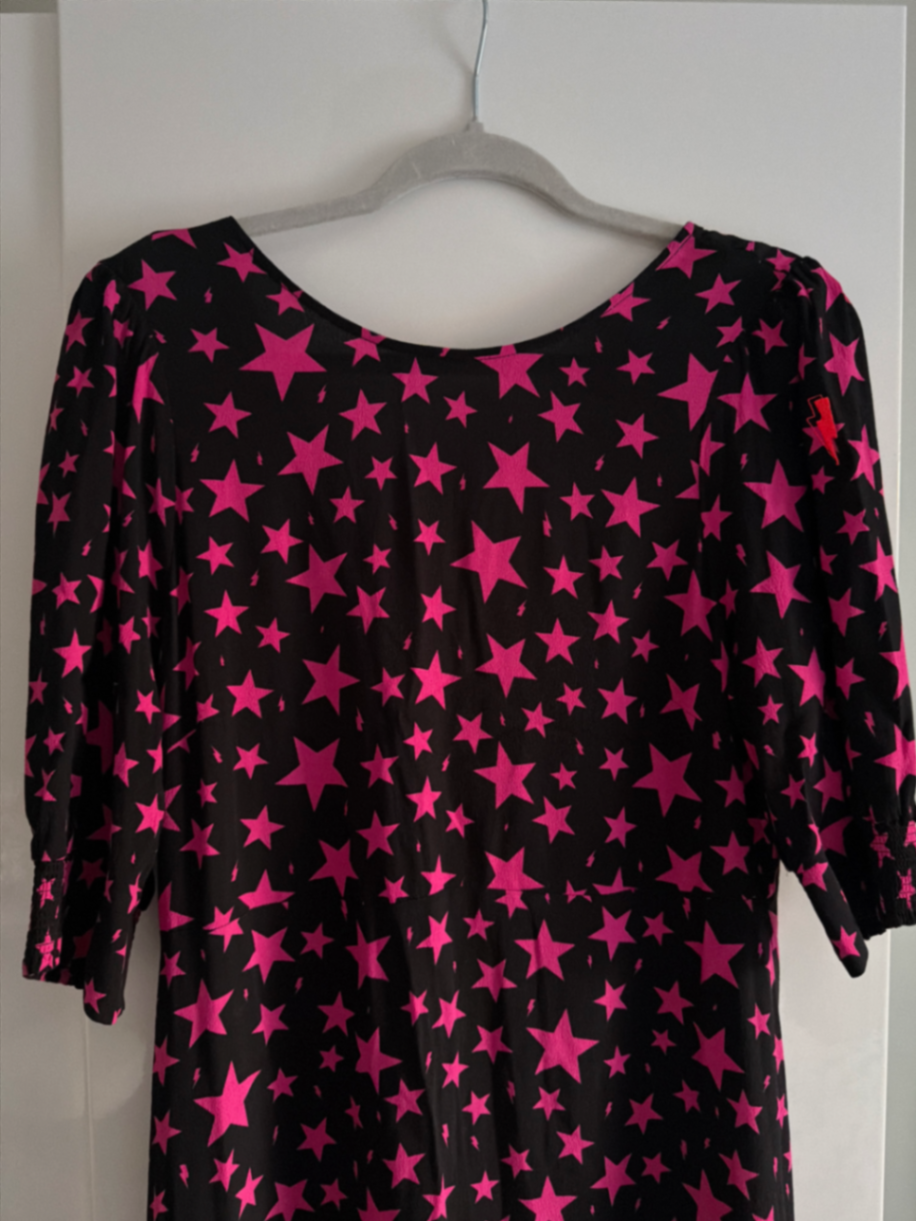 Black with Pink Star Midi Dress