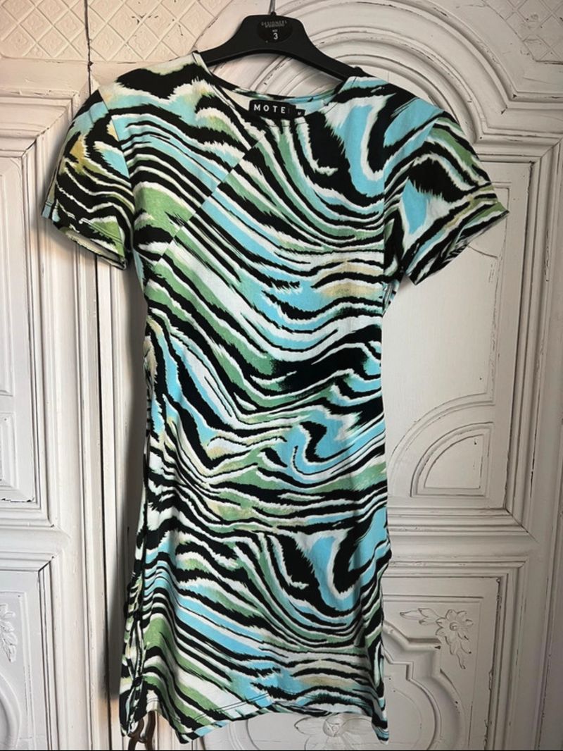 Freya Mini Dress in Warped Zebra Blue