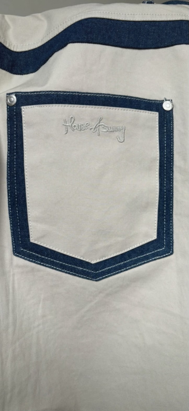 Denim and canvas patch trousers