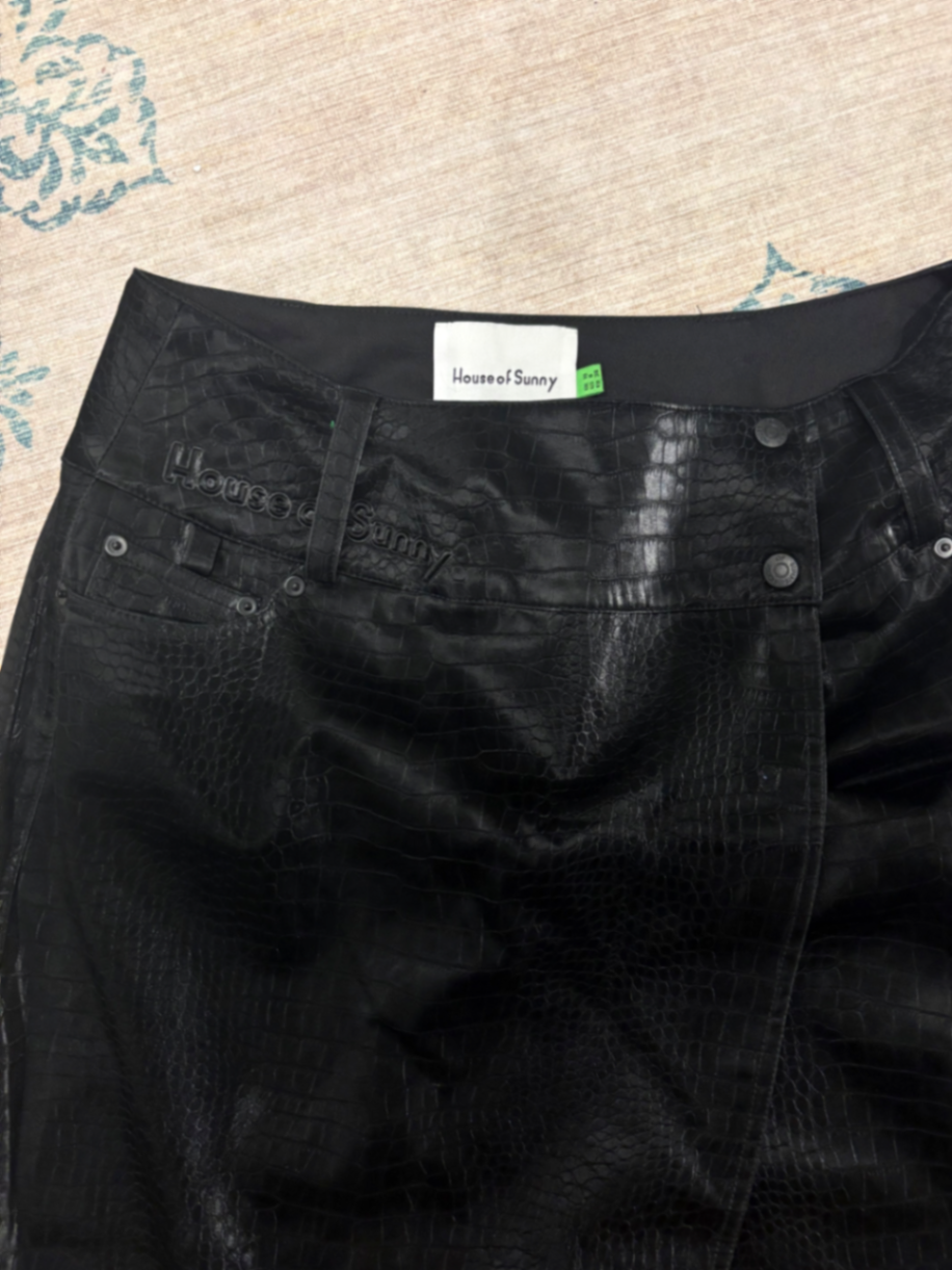 Low Rider Croc-Embossed Faux-Leather Midi Skirt