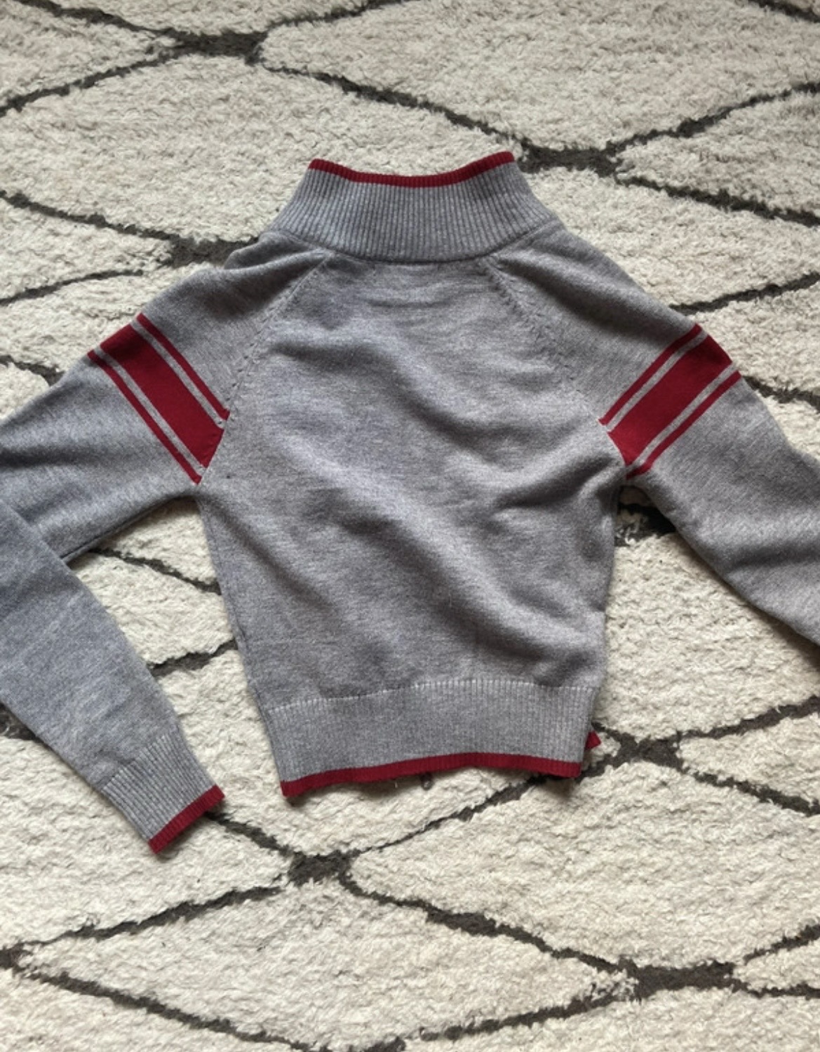 Tacita Zip Through Jacket In Grey With Red Motif