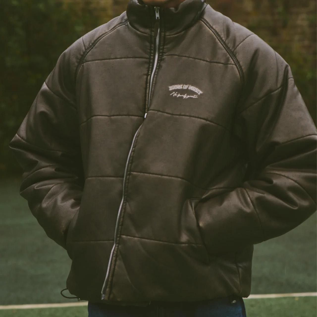 BNWT Unisex House of Sunny Size L Embroidered Puffer Jacket Puffa Coat Brown