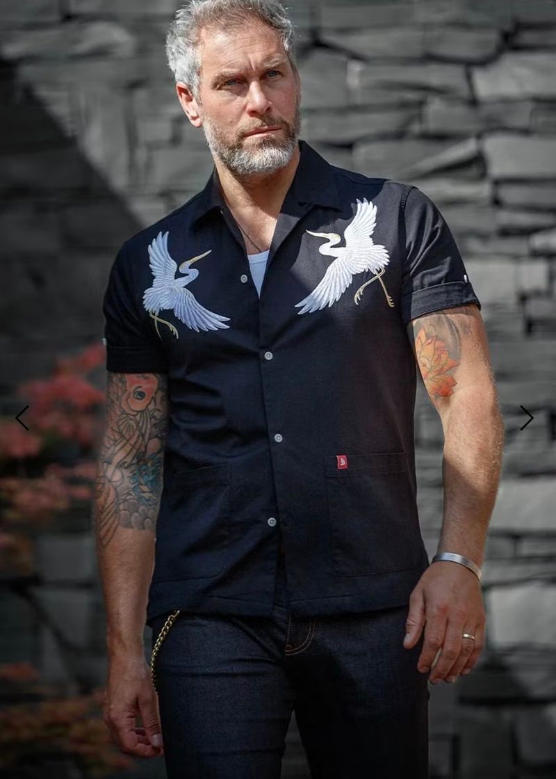 &SONS Crane Embroidered Short Sleeve Shirt