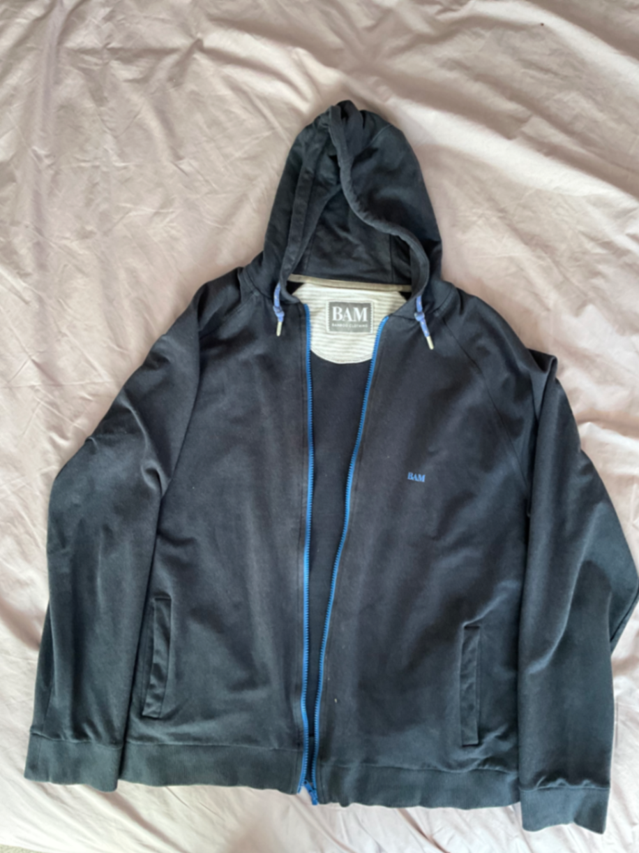 Hoodie with full length zip in blue size XL