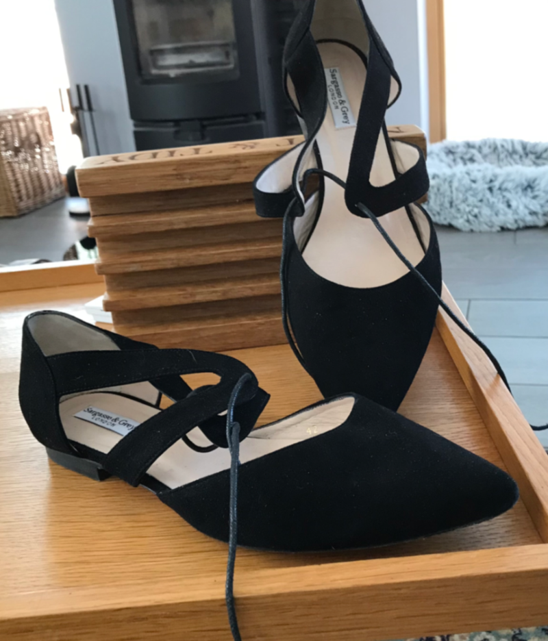 Leni Wide Fit Lace-Up Flats - Black Suede