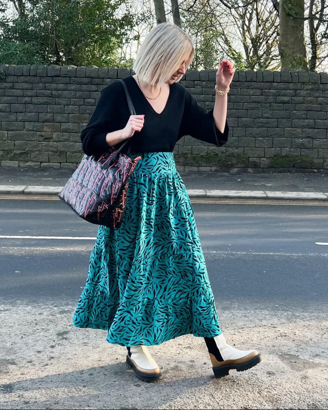 Teal with Black Zebra Maxi Skirt