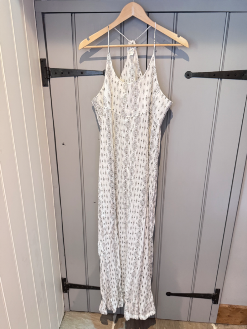 Lenu Maxi Dress Aztec White & Khaki