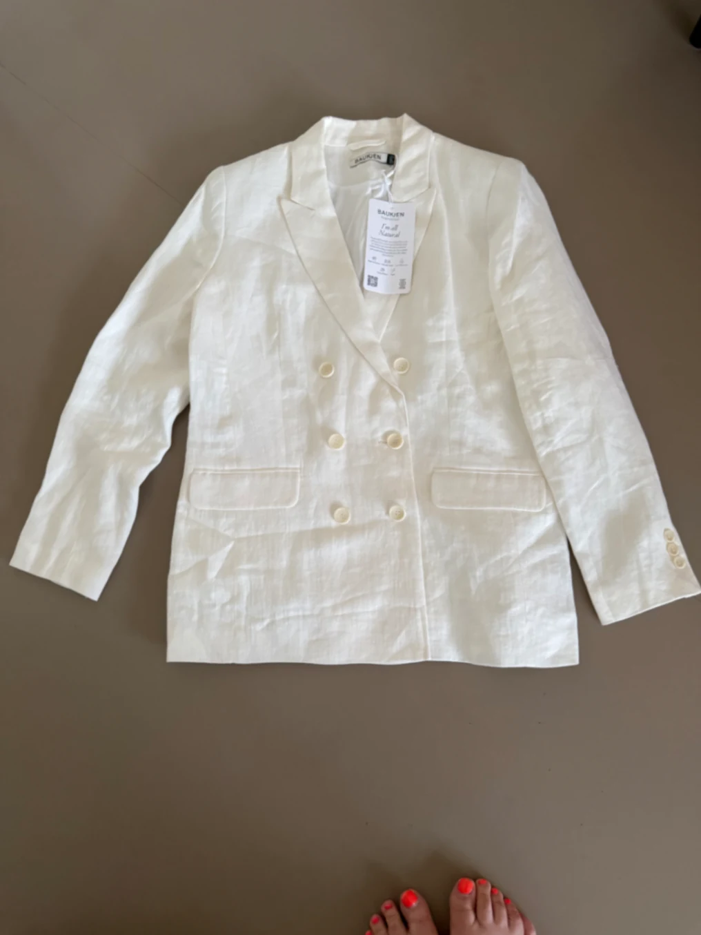 Whitley Plain Double Breasted Linen Blazer, Pure White,