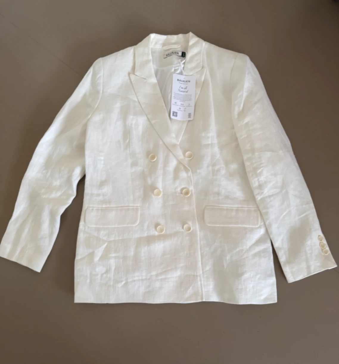 Whitley Plain Double Breasted Linen Blazer, Pure White,