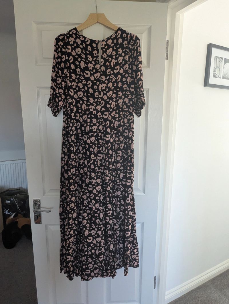 Black with Pale Peach Leopard Maxi Dress