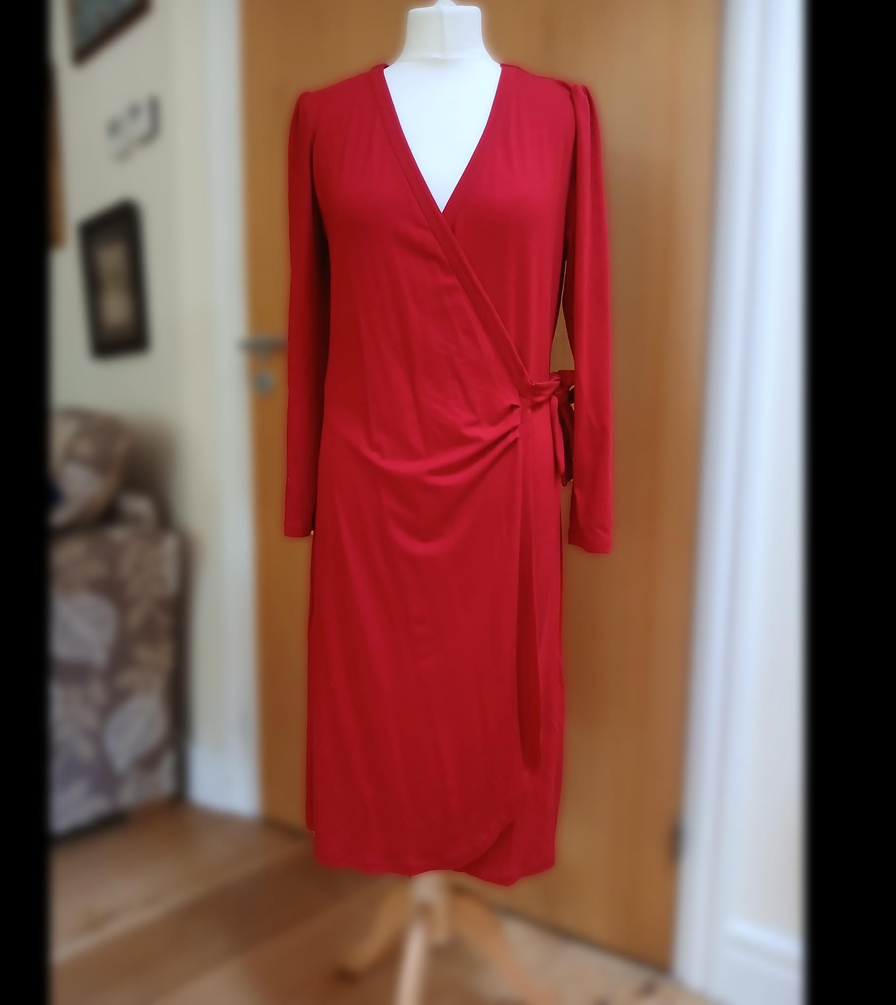 Annie Wrap Dress, Size M, in in Pillarbox Red (WI), Long Sleeve Dress or Duster Coat