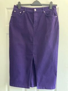 Purple Denim Midi Skirt with Front Slit
