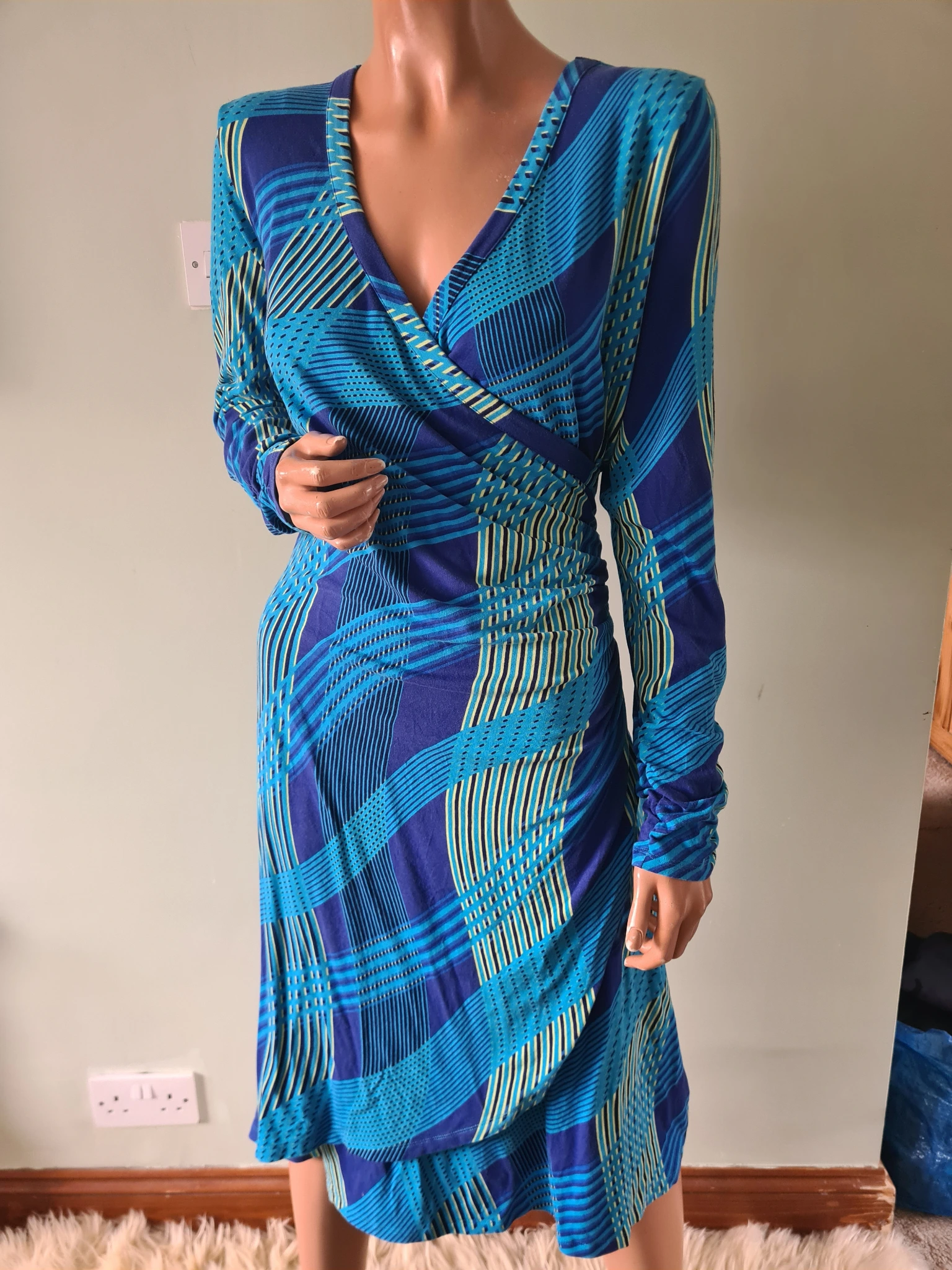 Faux Wrap Print Arabella Dress Periwinkle Azure Springs Winters L