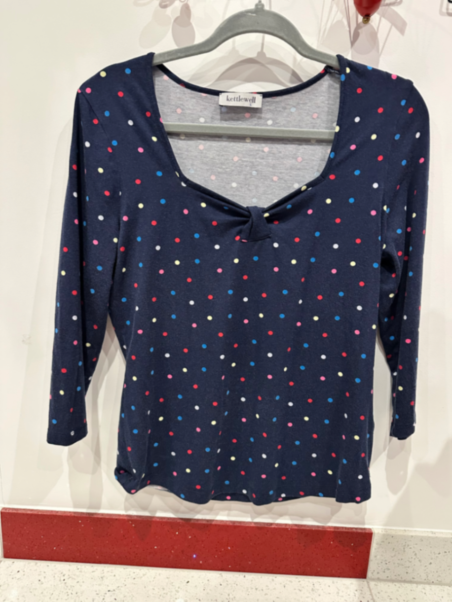 Navy Spotty T-shirt, 3/4 length sleeves