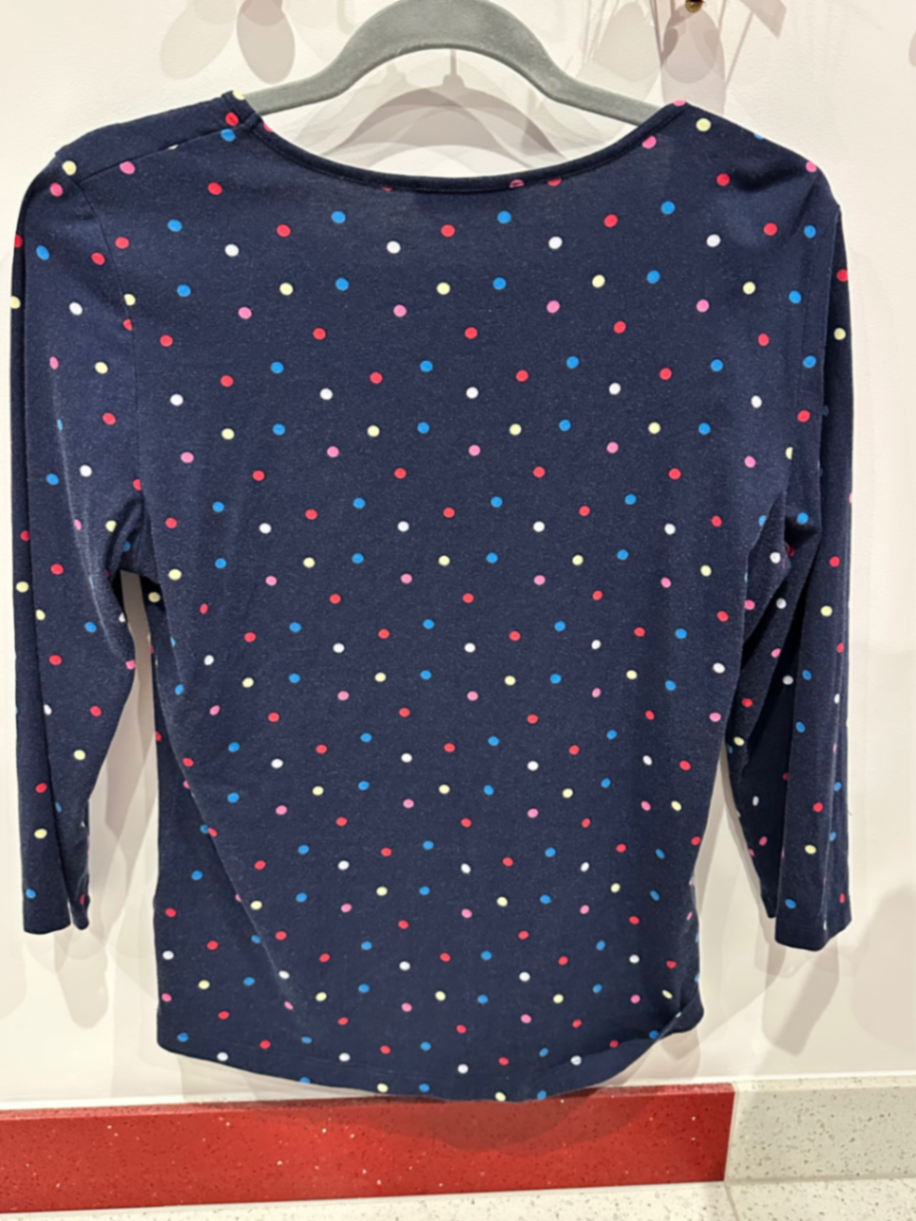 Navy Spotty T-shirt, 3/4 length sleeves