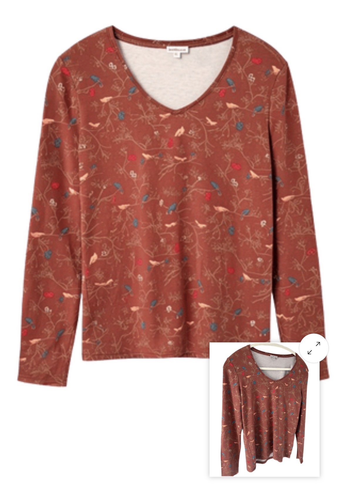 Autumnal pattern, long sleeve scoop neck top. 