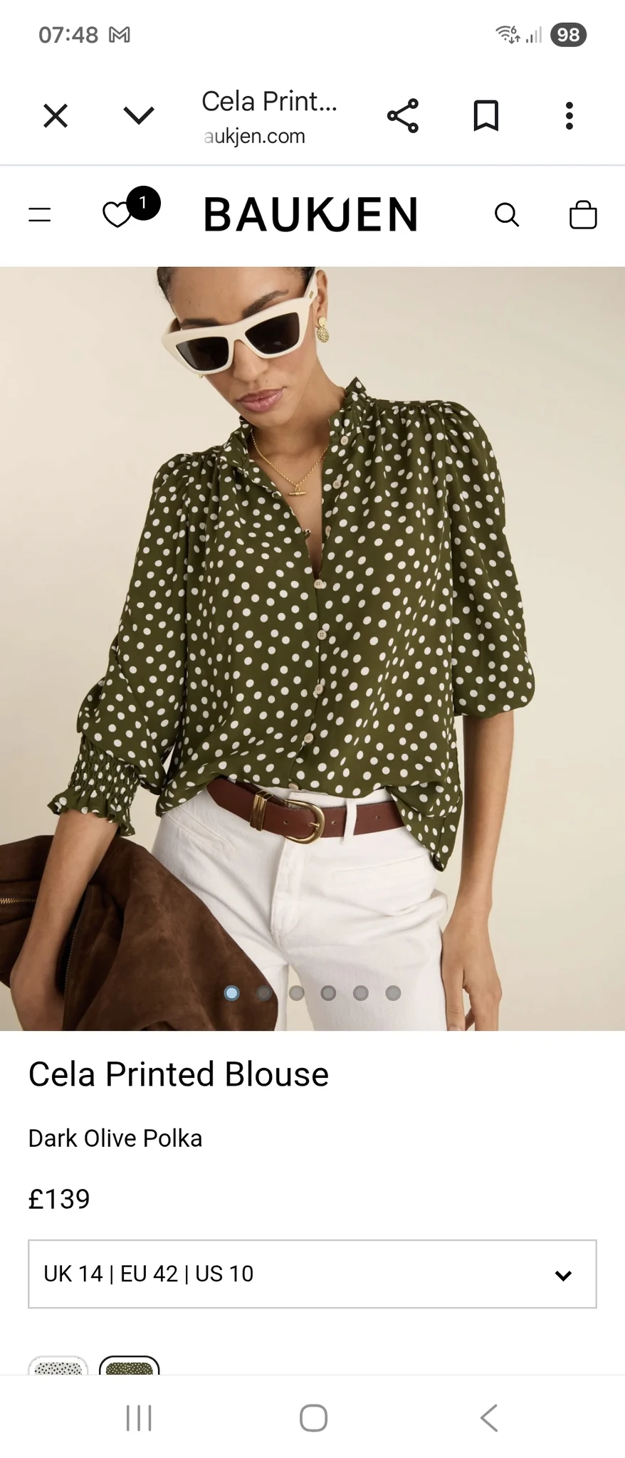 Cela Printed Blouse Dark Olive Polka
