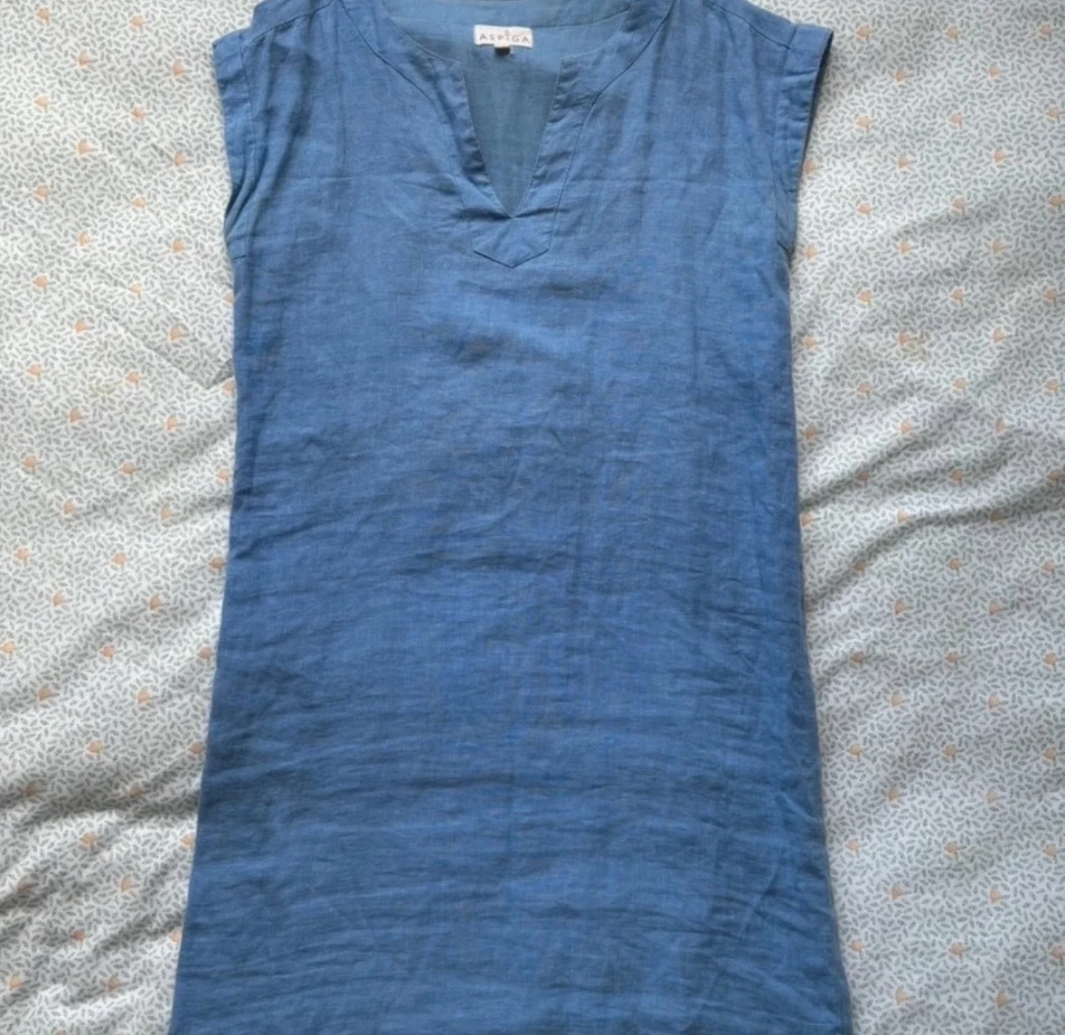 Aspiga Women's Blue Linen Sleeveless Shift Dress Size S