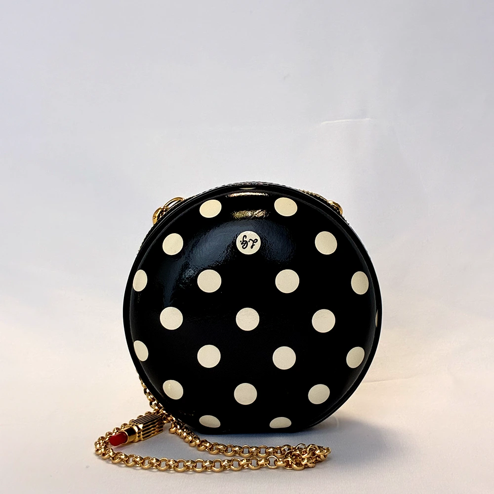 BLACK WITH WHITE POLKA DOT FIONA CIRCLE CLUTCH