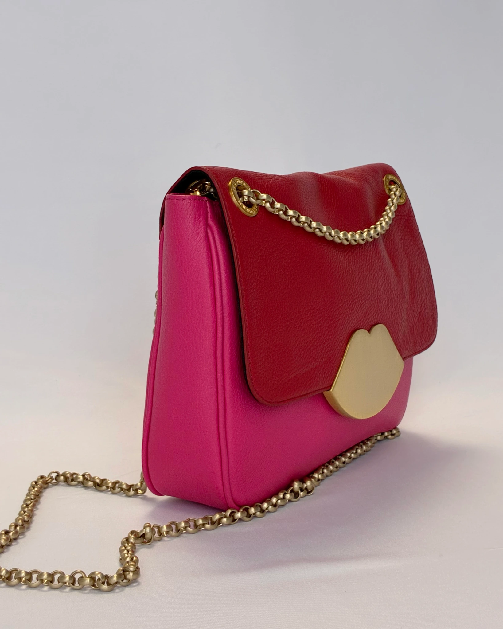 PINK AND RED LEATHER ANNABEL SHOULDER BAG