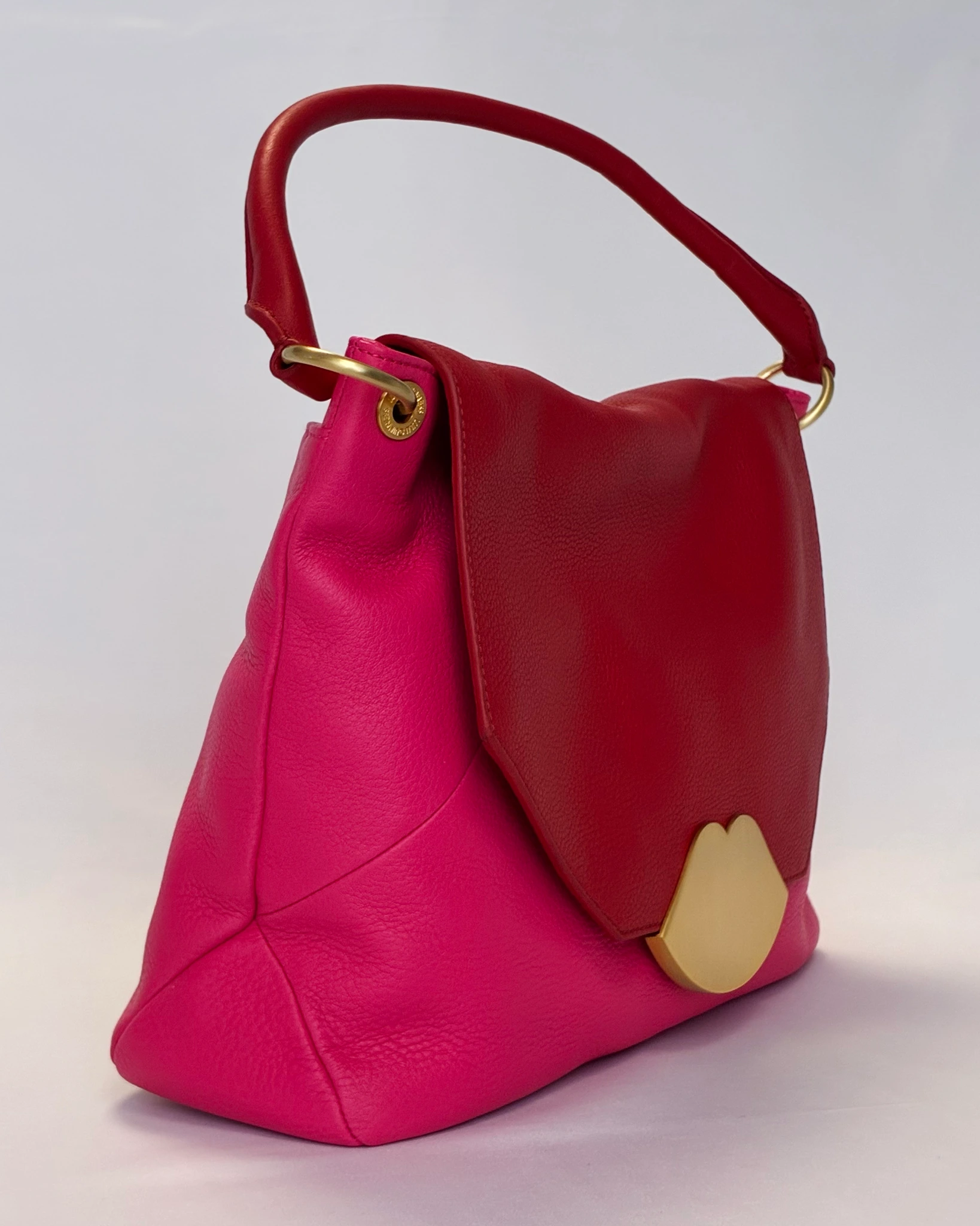 PINK AND RED LEATHER NICOLA SHOULDER BAG