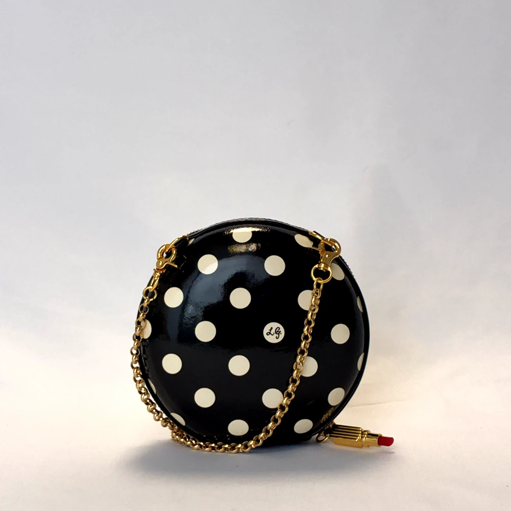 BLACK WITH WHITE POLKA DOT FIONA CIRCLE CLUTCH