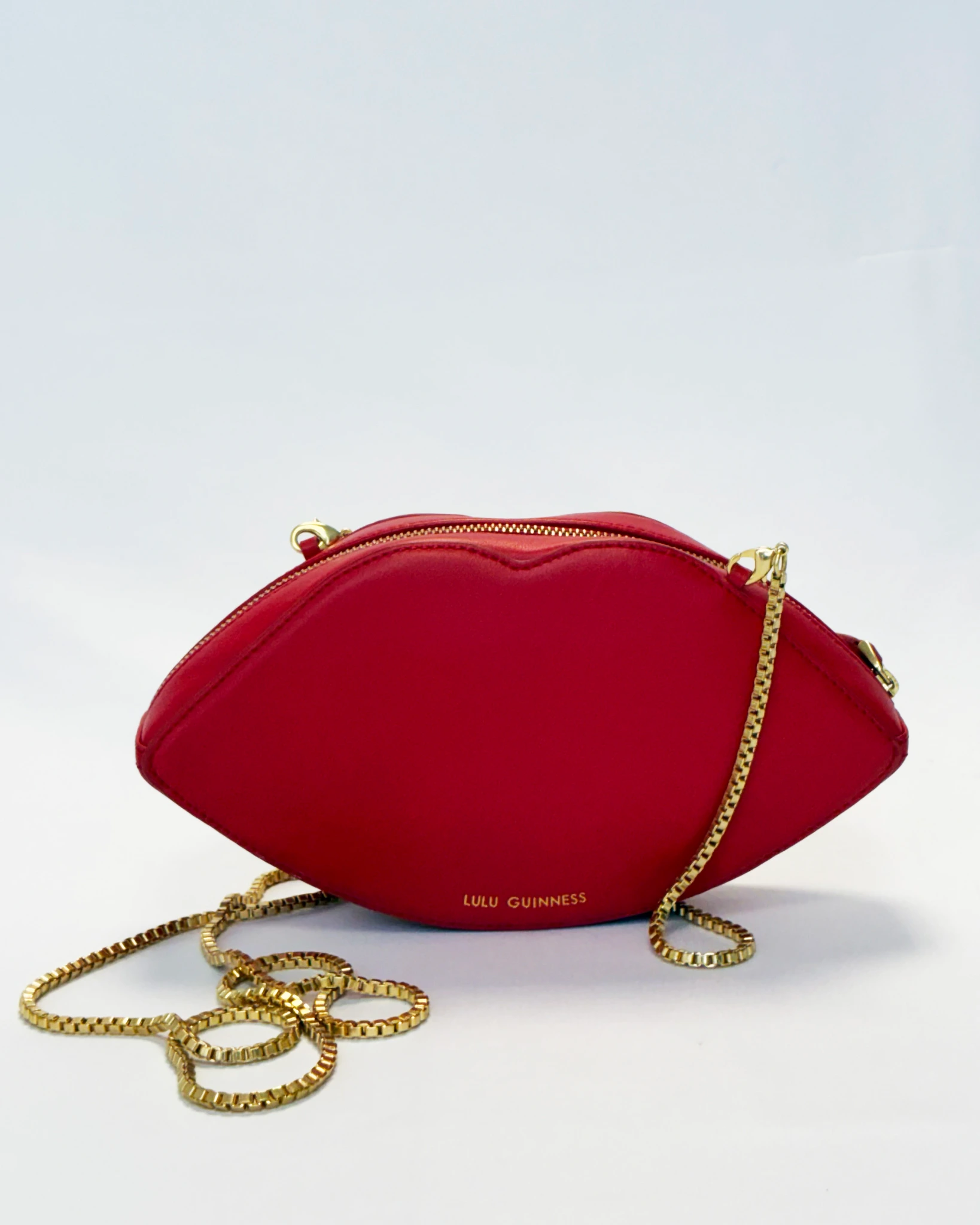 RED LEATHER LIP CLUTCH