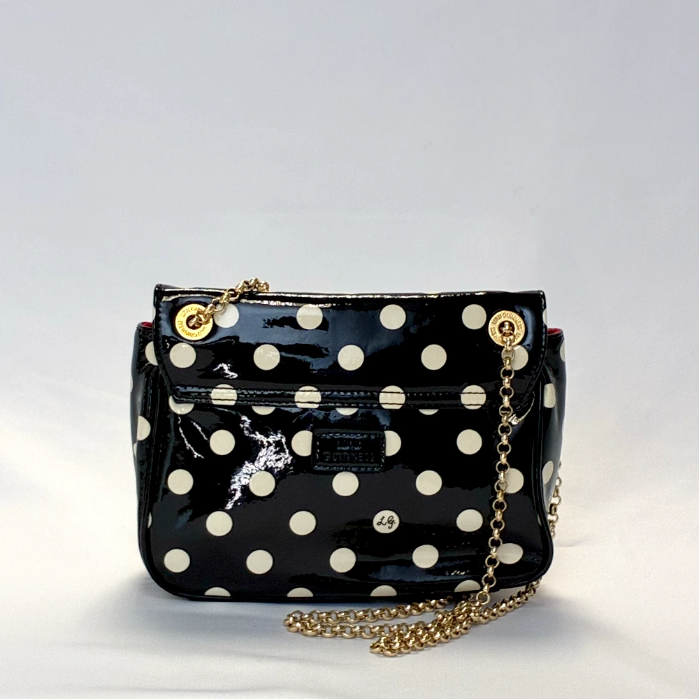 BLACK WITH WHITE POLKA DOT ANNABEL SHOULDER BAG