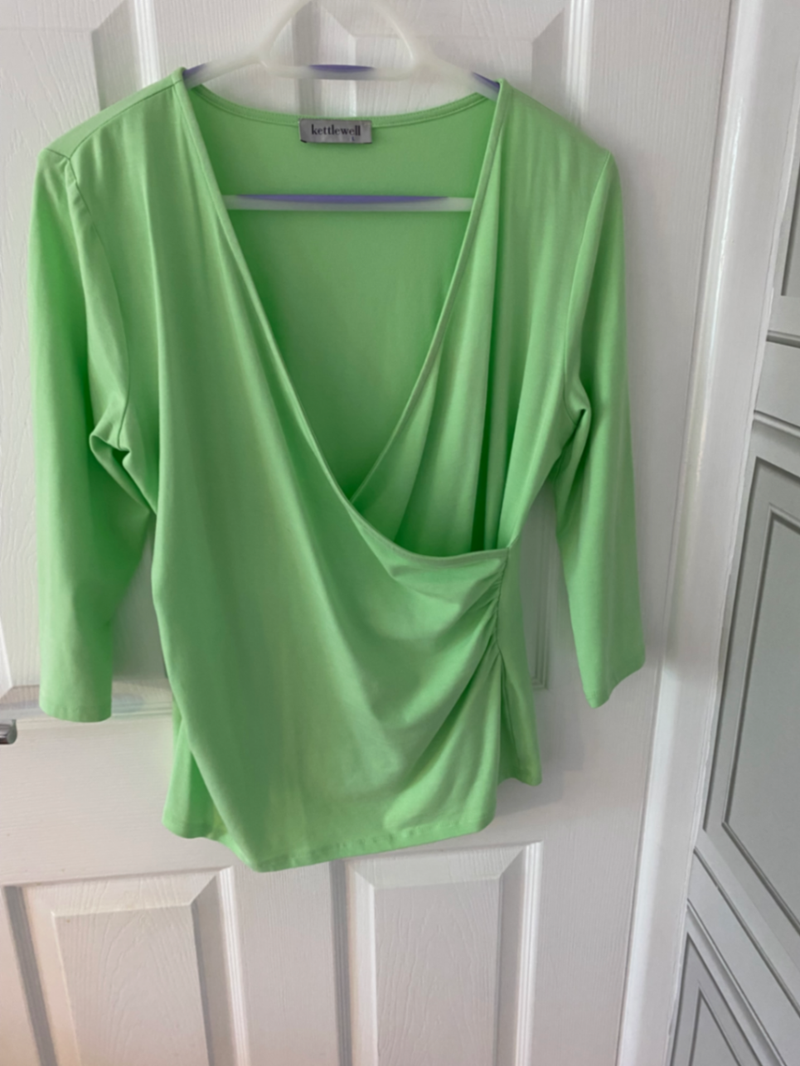 Kettlewell lime green wrap top, three-quarter sleeves