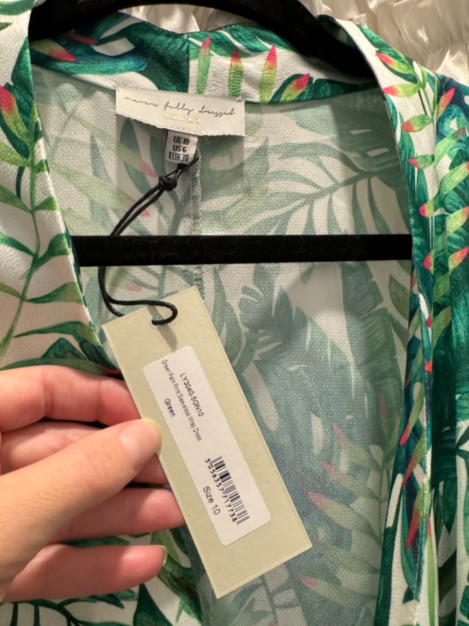 Green Palm Print Sleeveless Wrap Dress