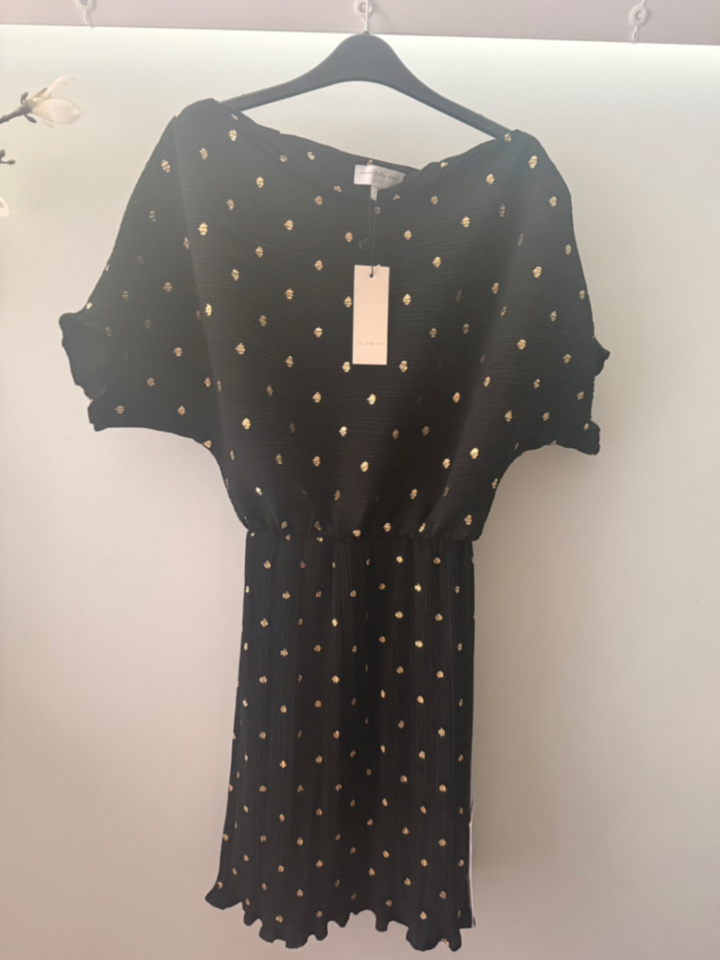 black tilly plisse dress with gold fleck Never Fully Dressed Tilly gold fleck plisse mini dress in black