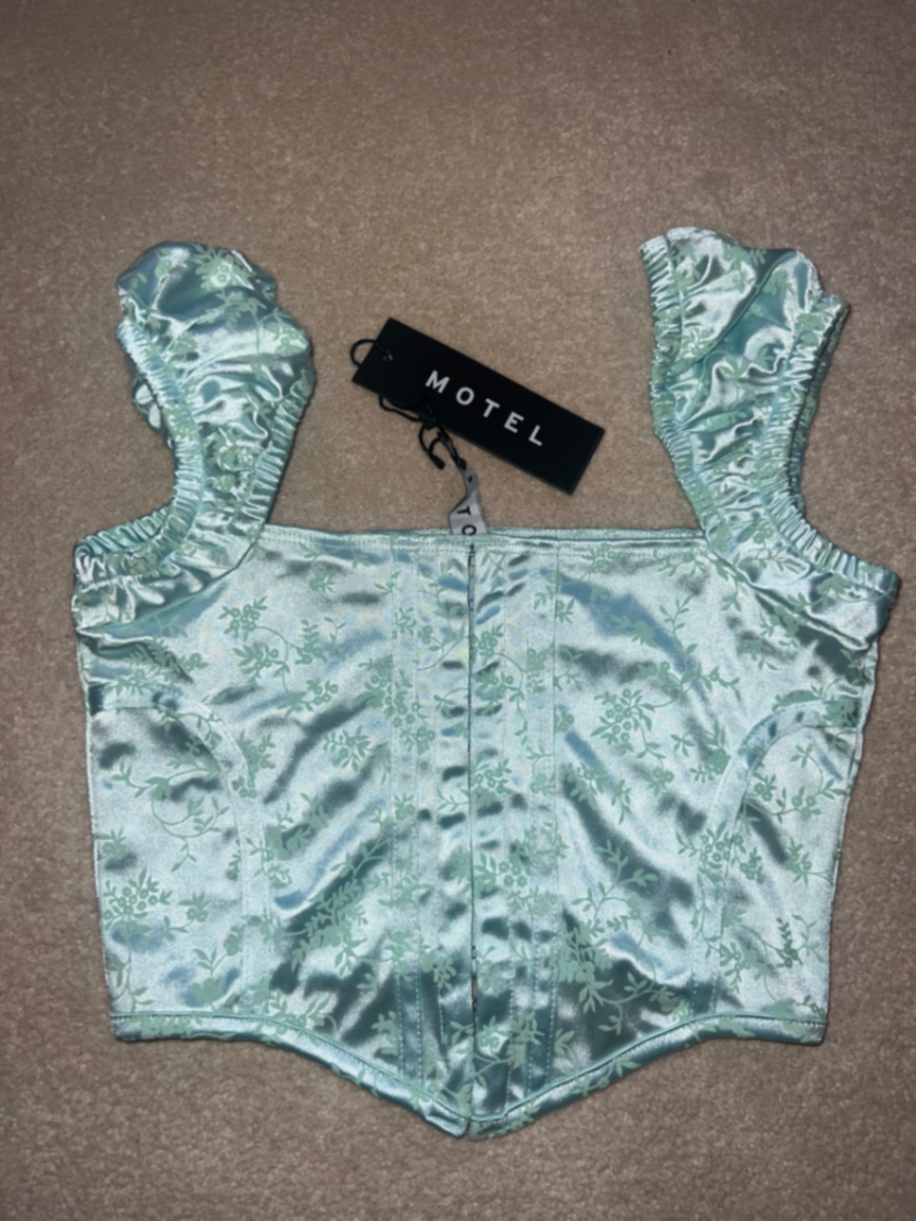 Motel Rocks Icy Blue Floral Patterned Corset Top - Size XS