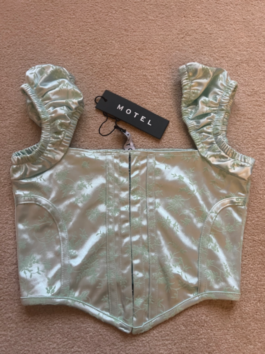 Motel Rocks Icy Blue Floral Patterned Corset Top - Size XS