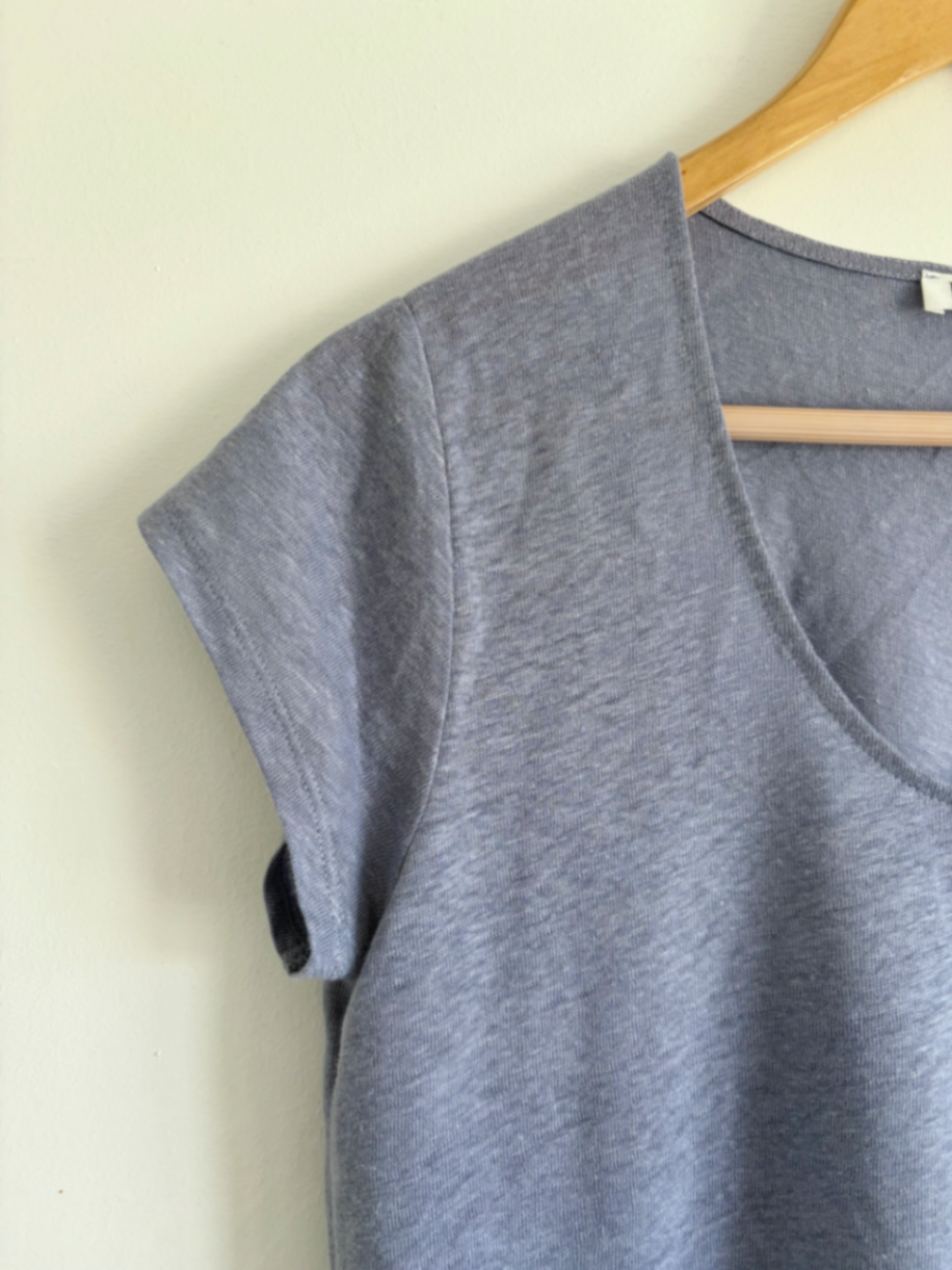 Kettlewell Women’s Blue 100% Linen Venus Scoop Neck Short Sleeve Top Size M (UK 12) 