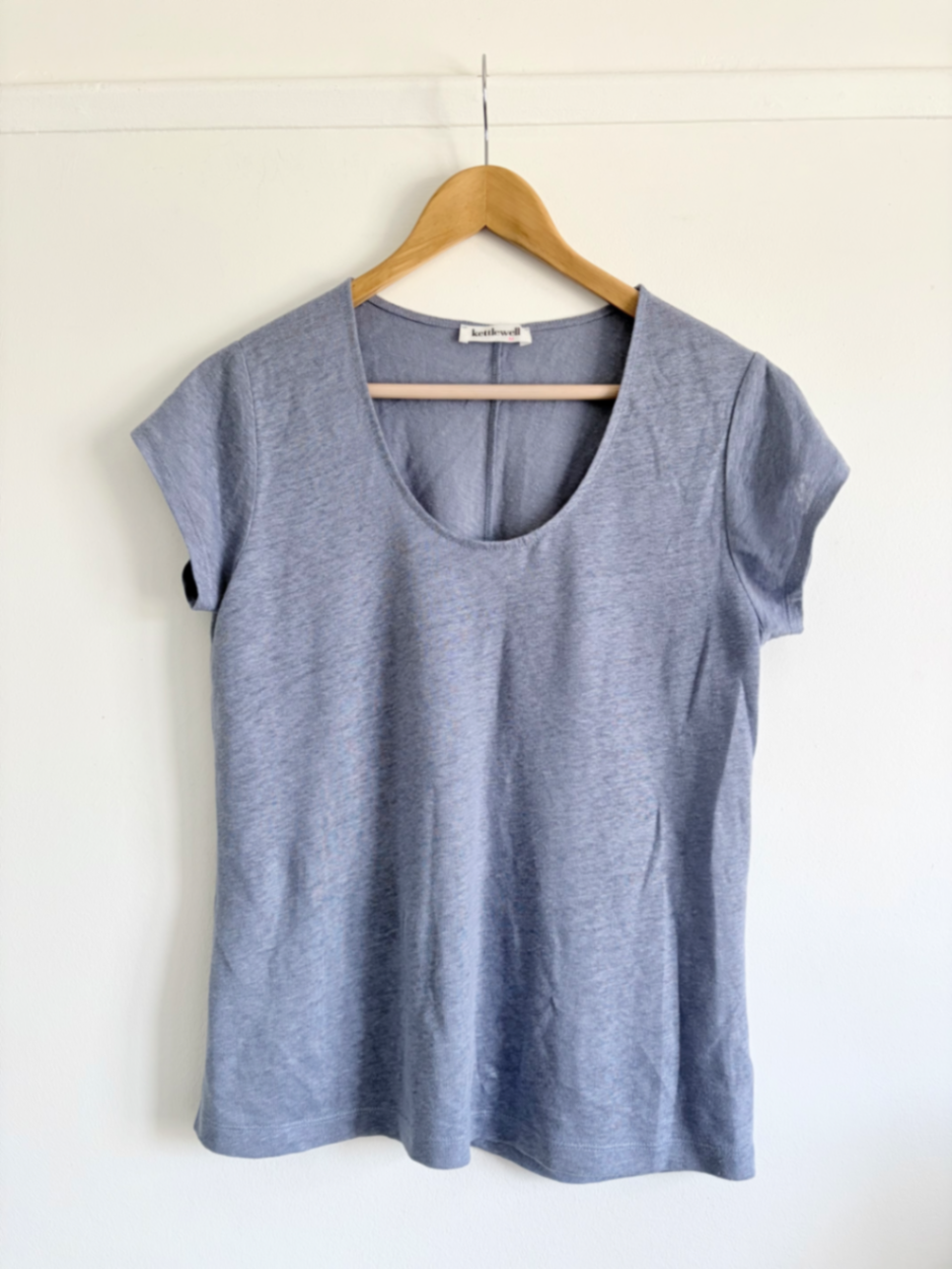 Kettlewell Women’s Blue 100% Linen Venus Scoop Neck Short Sleeve Top Size M (UK 12) 