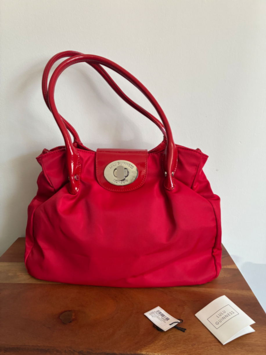 Lulu Guinness Mid Romilly Handbag - Red - Silver Toned Twist Lock 
