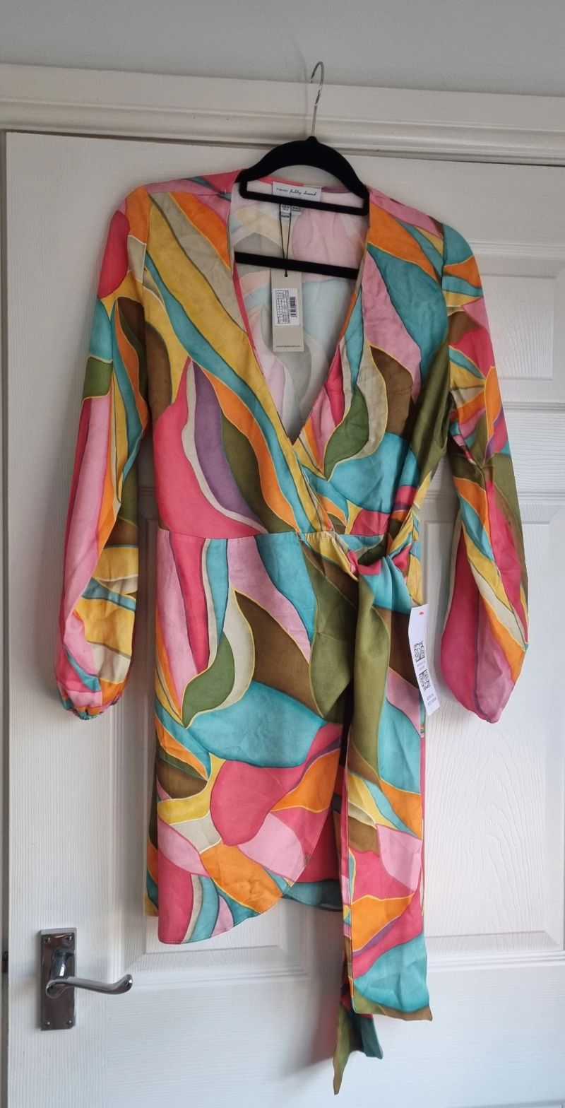 Never Fully Dressed Abstract Wrap Mini Dress | Green Multi