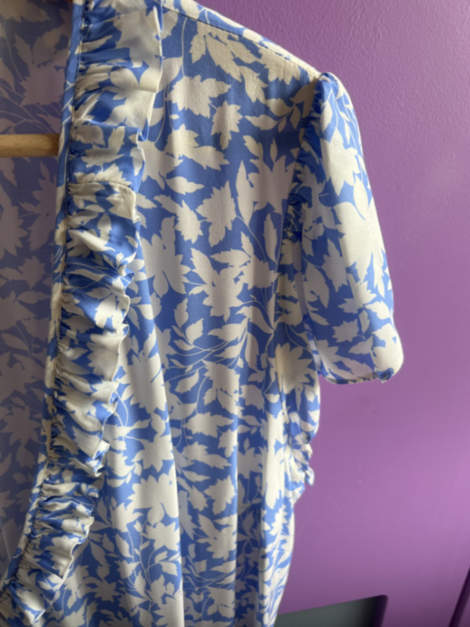 Blue and white wrap dress