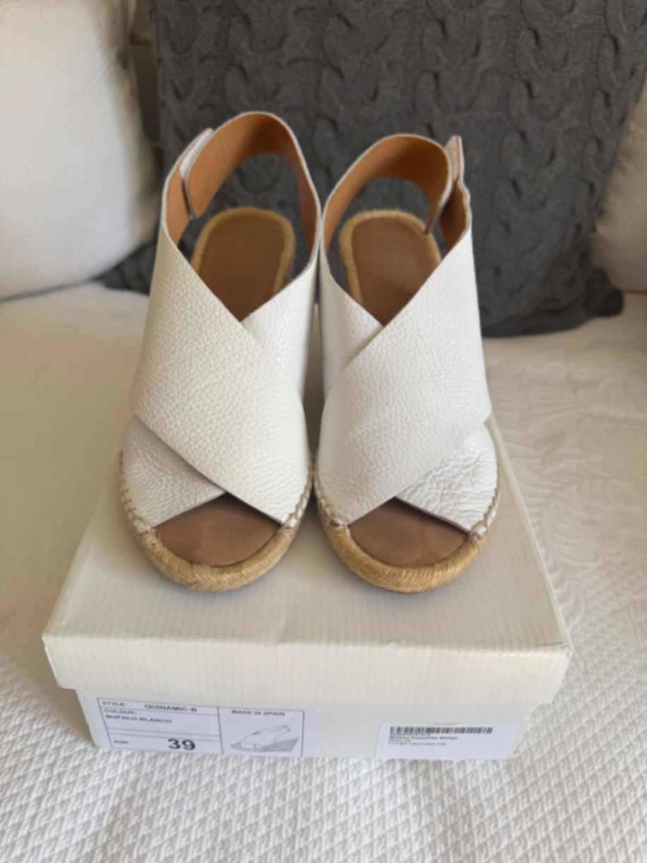 White Leather Wedge Espadrilles 