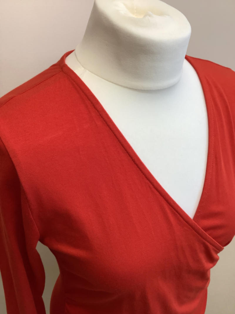 Brick Red wrap long-sleeve Cotton / Modal top