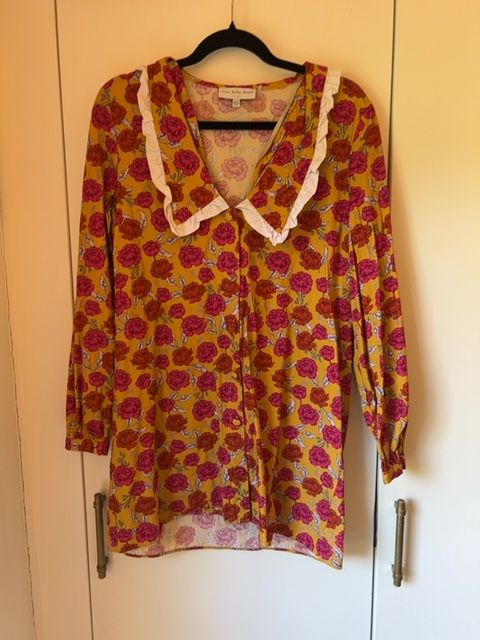 Oversized mini collar dress in yellow floral 