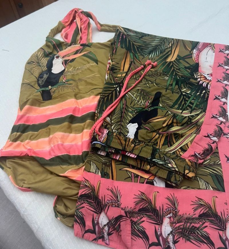Tucan swimsuit and beach wide leg trousers size 18