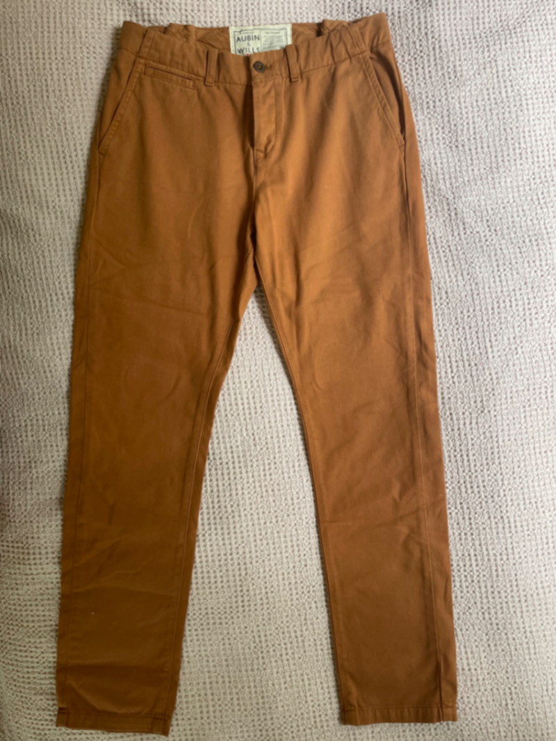 Aubin & Wills slim-fit rust coloured cotton chinos