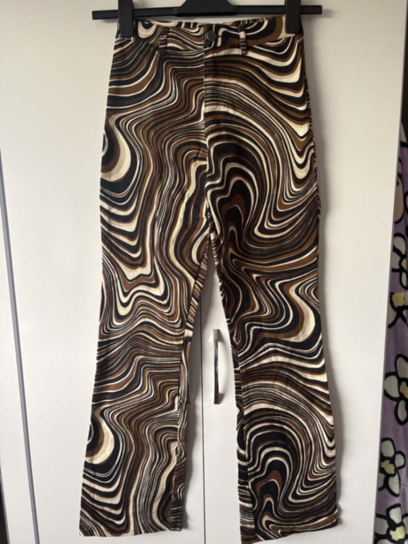 Motel Brown & Black Swirl Print Flared Jeans 